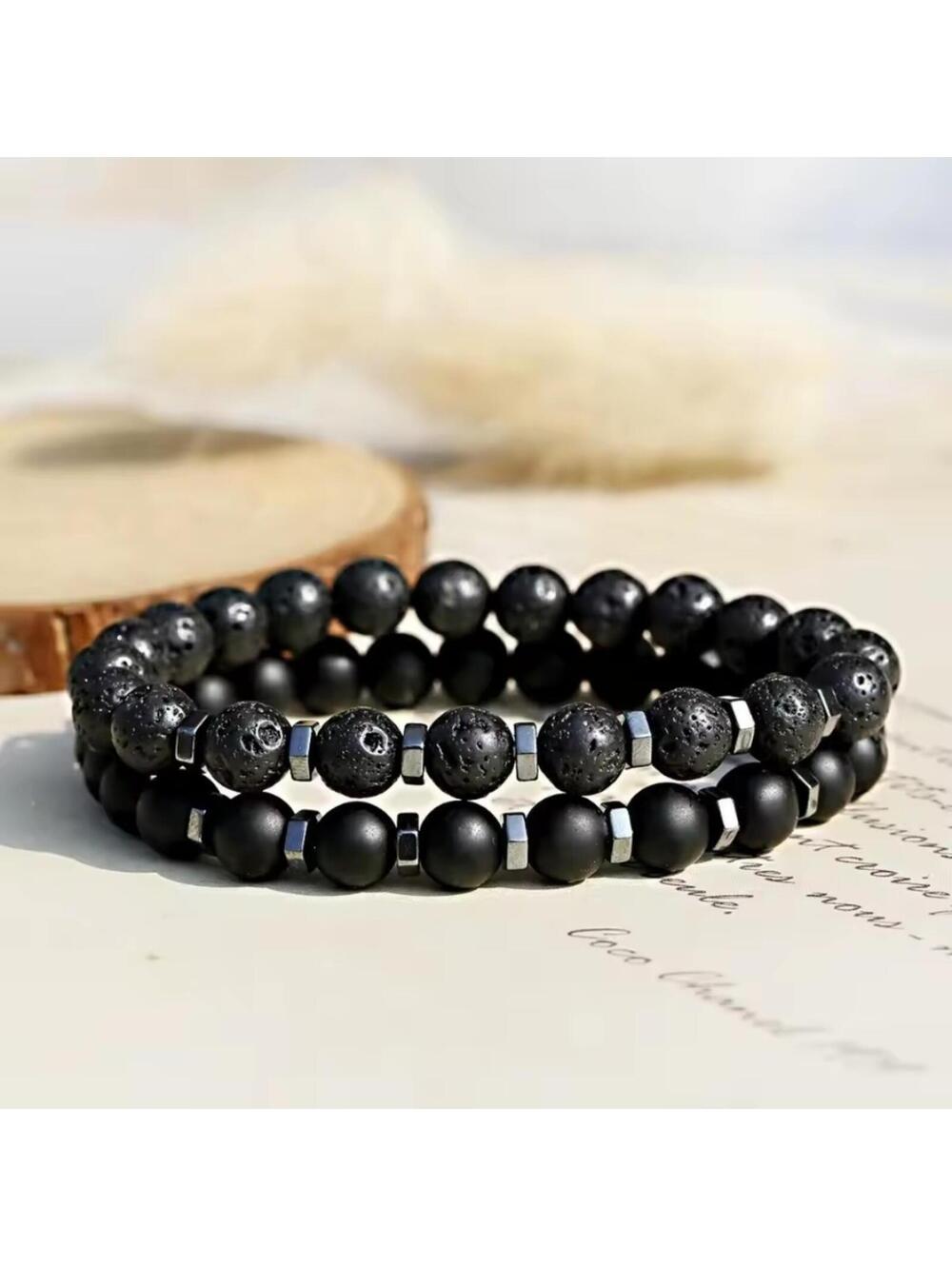 Men’s Black Lava Stone Bracelet Set | Matte Onyx | Gift for Him |New with box